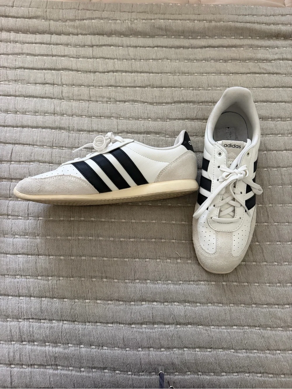 adidas White Sneakers with Black Stripes